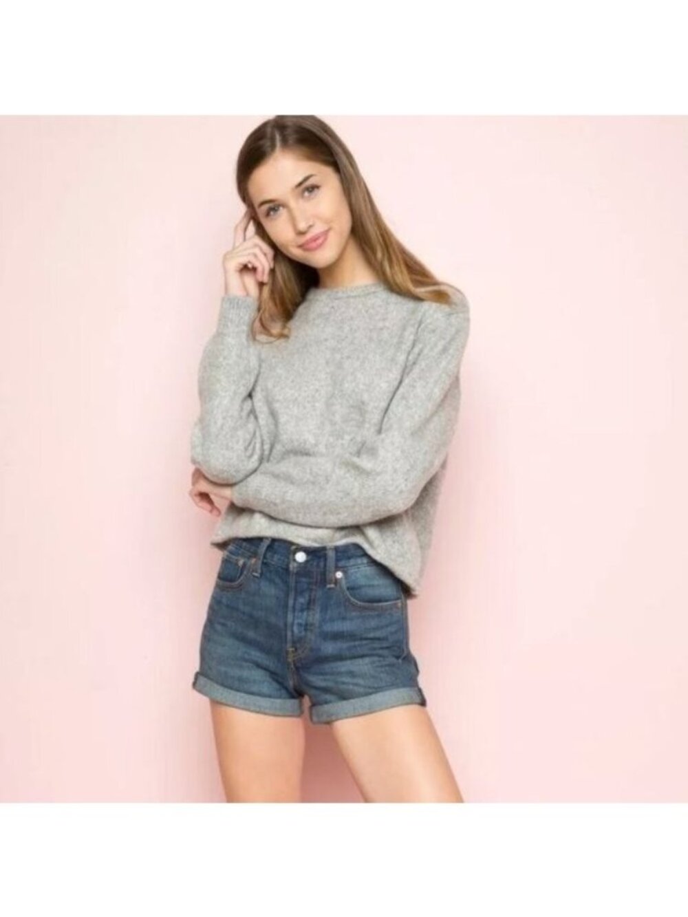 Brandy Melville Grey Wool Semi-Cropped Sweater Top